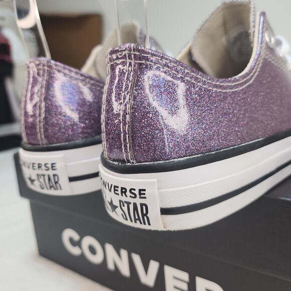 Converse Shoes Juniors 5 Purple Shiny Sparkly Glitter Low Tops Womens 6.5 7 - Picture 11 of 14